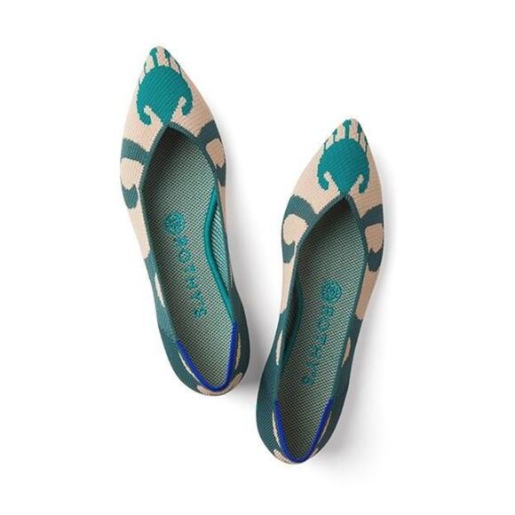 NEW Rothy's Green Moroccan Ikat Pointed Toe Flats Size 6 - Picture 1 of 6